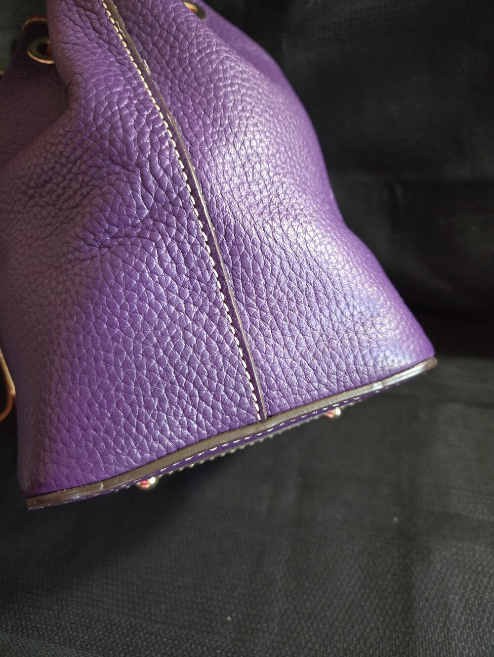Dooney & Bourke Purple Leather Drawstring Bucket Bag - Picture 10 of 12